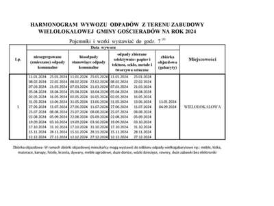 Zdjęcie harmonogramu wywozu odpadów