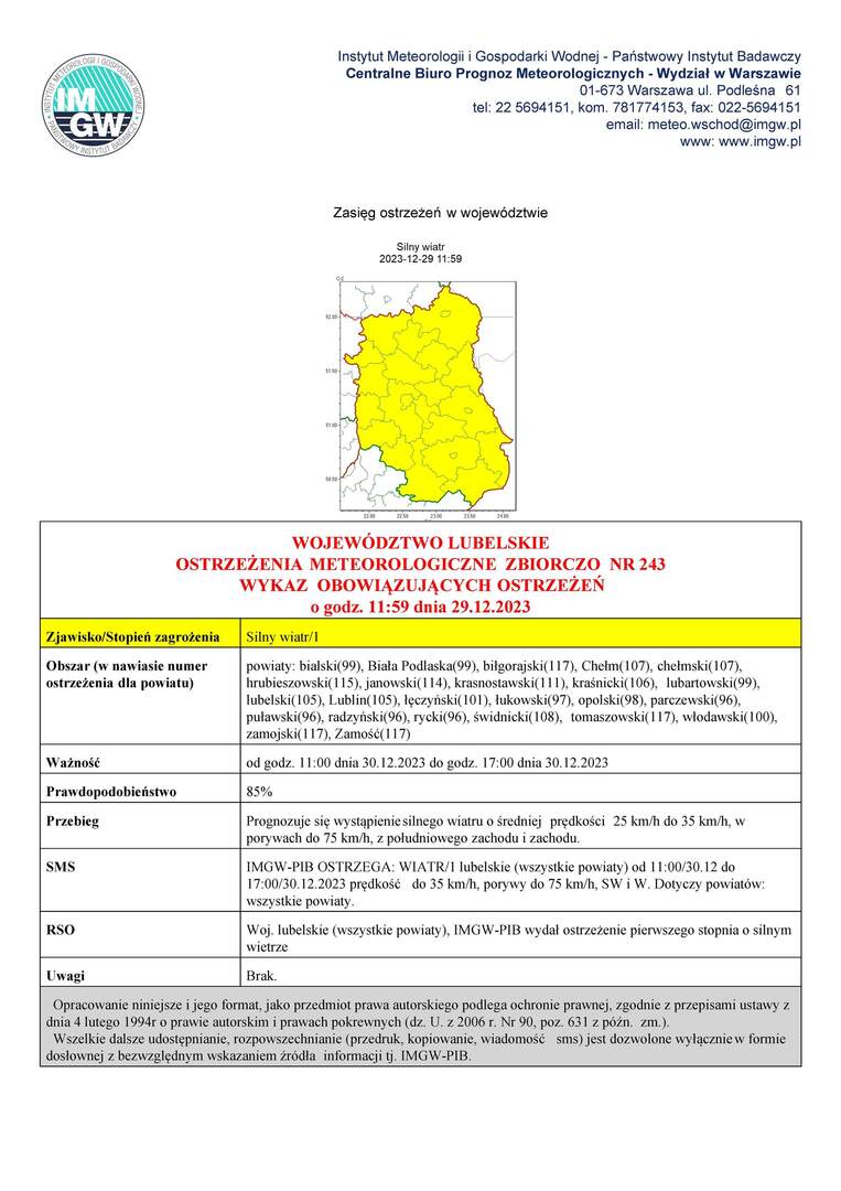 Zdjęcie ostrzeżenia meteorologicznego