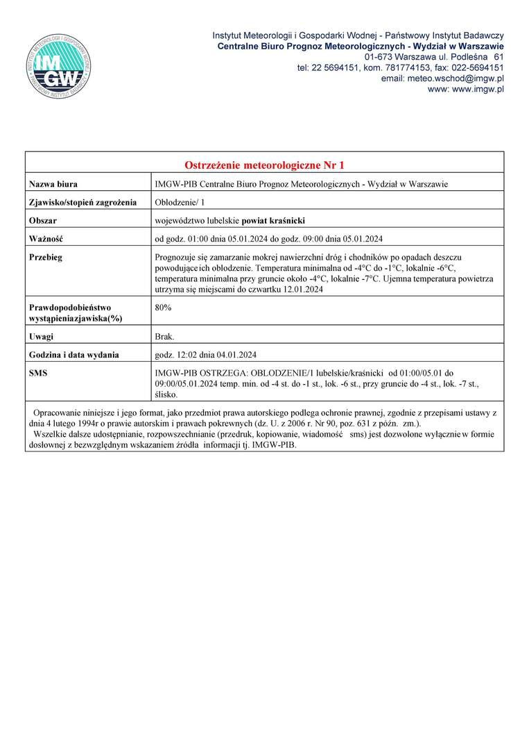 Zdjęcie ostrzeżenia meteorologicznego