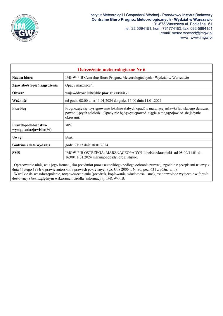 Zdjęcie ostrzeżenia meteorologicznego