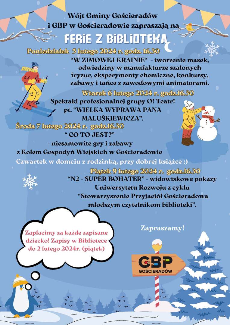 Zdjęcie plakatu dot. ferii z biblioteką