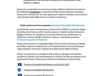 Pismo dot. Programu Fundusze Europejskie dla Rybactwa