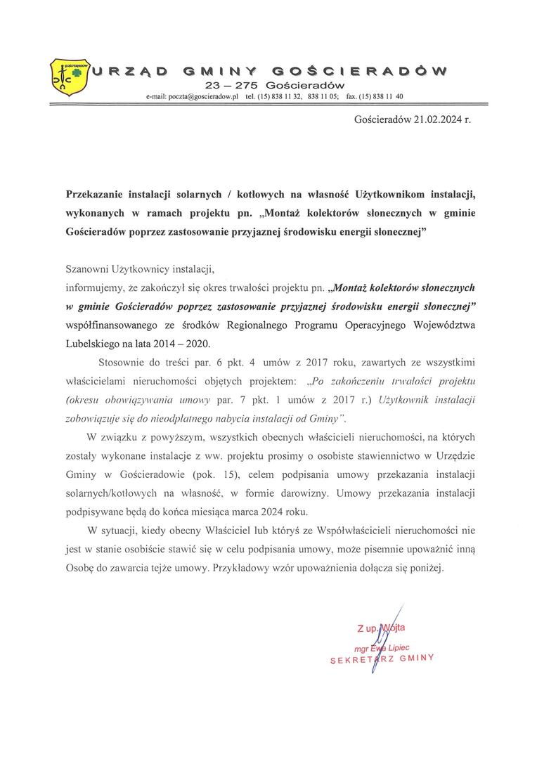 Skan dokumentu przedstawiającego treść ogłoszenia