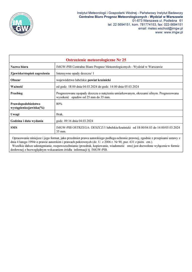 Zdjęcie ostrzeżenia meteorologicznego