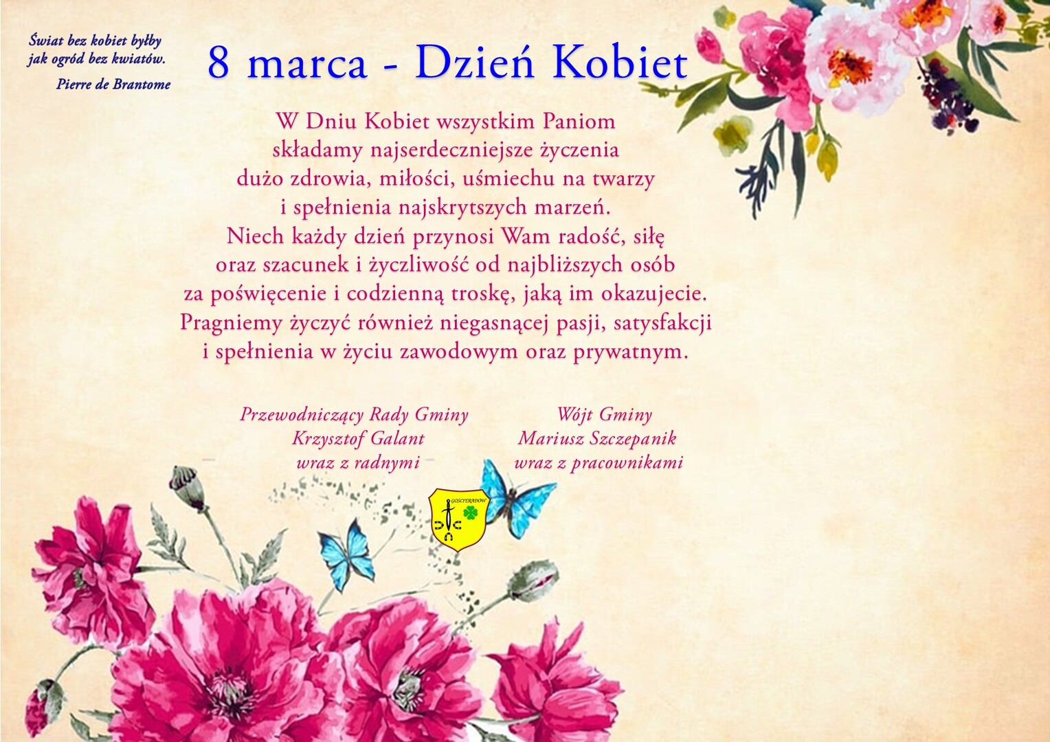 Zdjęcie kwiatów z życzeniami z okazji Dnia Kobiet