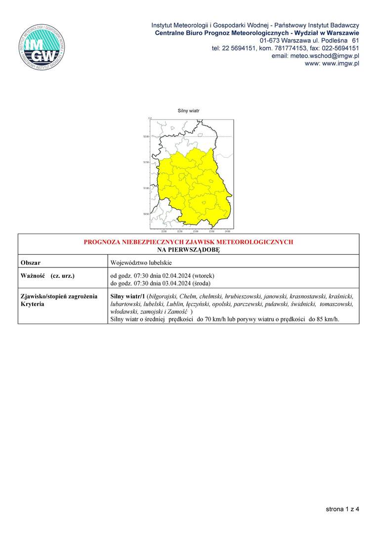 Zdjęcie ostrzeżenia meteorologicznego
