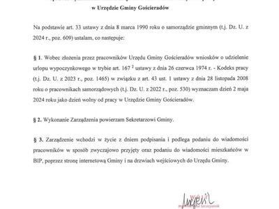 Obraz (skan) treści zarządzenia zacytowanego w wiadomości