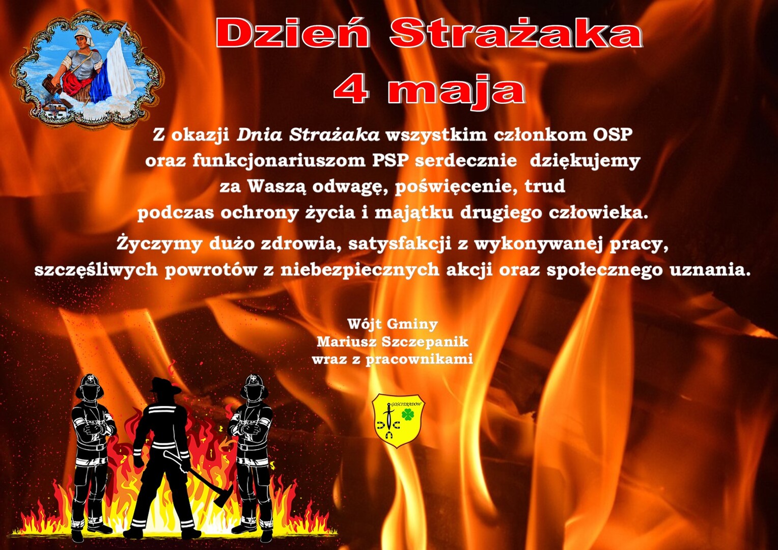 Zdjęcie płomieni i grafiki strażaków