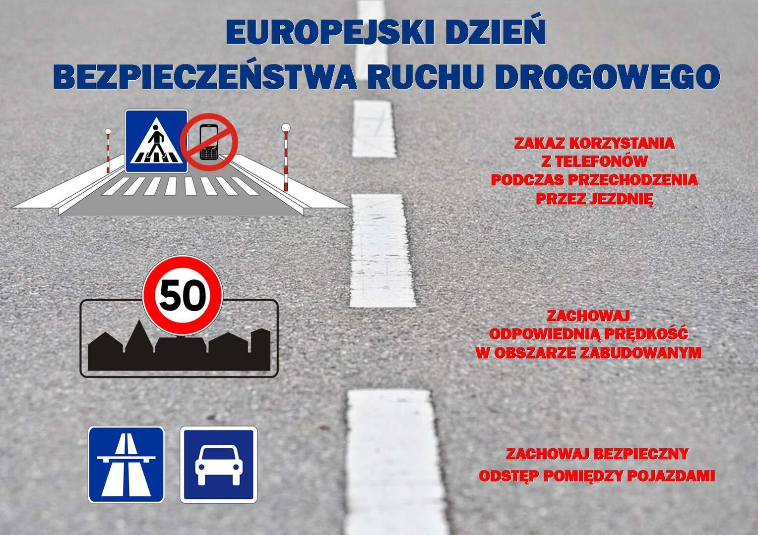 Zdjęcie jezdni i znaków drogowych