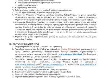 Zdjęcie regulaminu dotyczącego Przeglądu Pieśni Maryjnej
