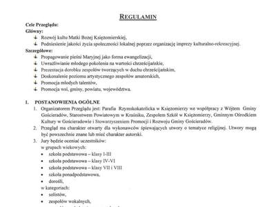 Zdjęcie regulaminu dotyczącego Przeglądu Pieśni Maryjnej