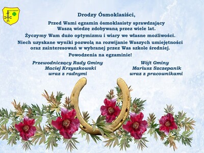 Zdjęcie kwiatów i podkowy z życzeniami