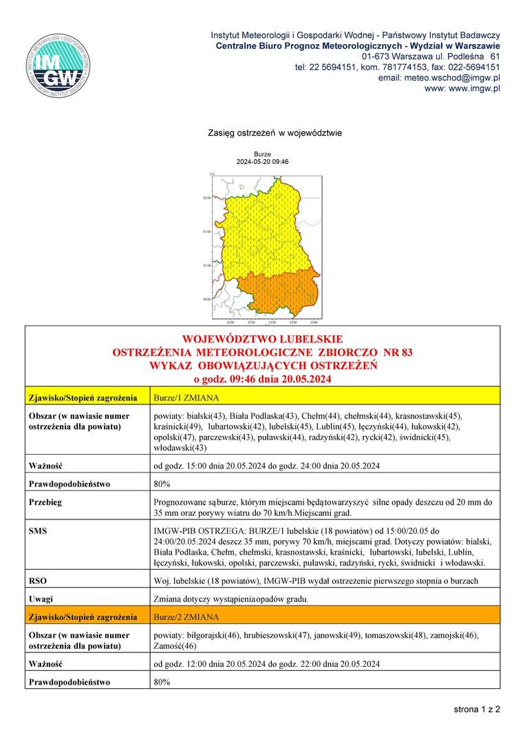 Zdjęcie OSTRZEŻENIA METEOROLOGICZNEGO ZBIORCZO - burze