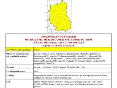 Zdjęcie ostrzeżenia meteorologicznego
