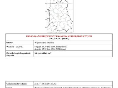 ZDJĘCIE PROGNOZY NIEBEZPIECZNYCH ZJAWISK METEOROLOGICZNYCH