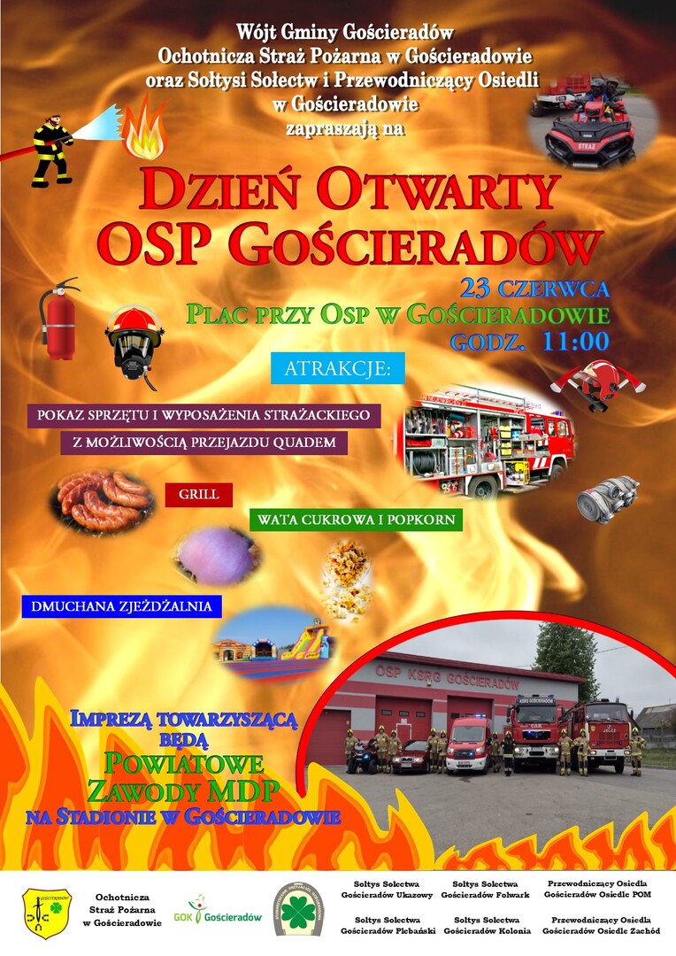 Zdjęcie plakatu dot. dnia otwartego OSP Gościeradów z licznymi atrakcjami
