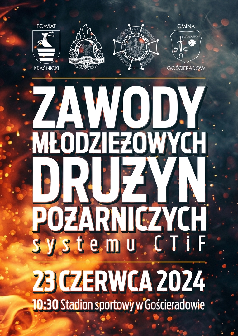 Plakat zawierający informacje o zawodach oraz loga organizatorów