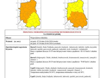 ZDJĘCIE PROGNOZY NIEBEZPIECZNYCH ZJAWISK METEOROLOGICZNYCH