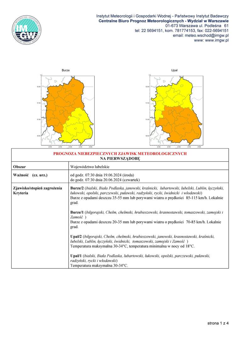 ZDJĘCIE PROGNOZY NIEBEZPIECZNYCH ZJAWISK METEOROLOGICZNYCH
