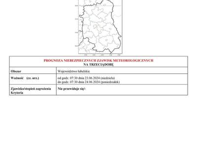 ZDJĘCIE PROGNOZY NIEBEZPIECZNYCH ZJAWISK METEOROLOGICZNYCH