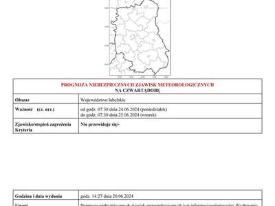 ZDJĘCIE PROGNOZY NIEBEZPIECZNYCH ZJAWISK METEOROLOGICZNYCH