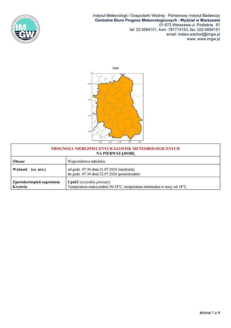 ZDJĘCIE PROGNOZY NIEBEZPIECZNYCH ZJAWISK METEOROLOGICZNYCH