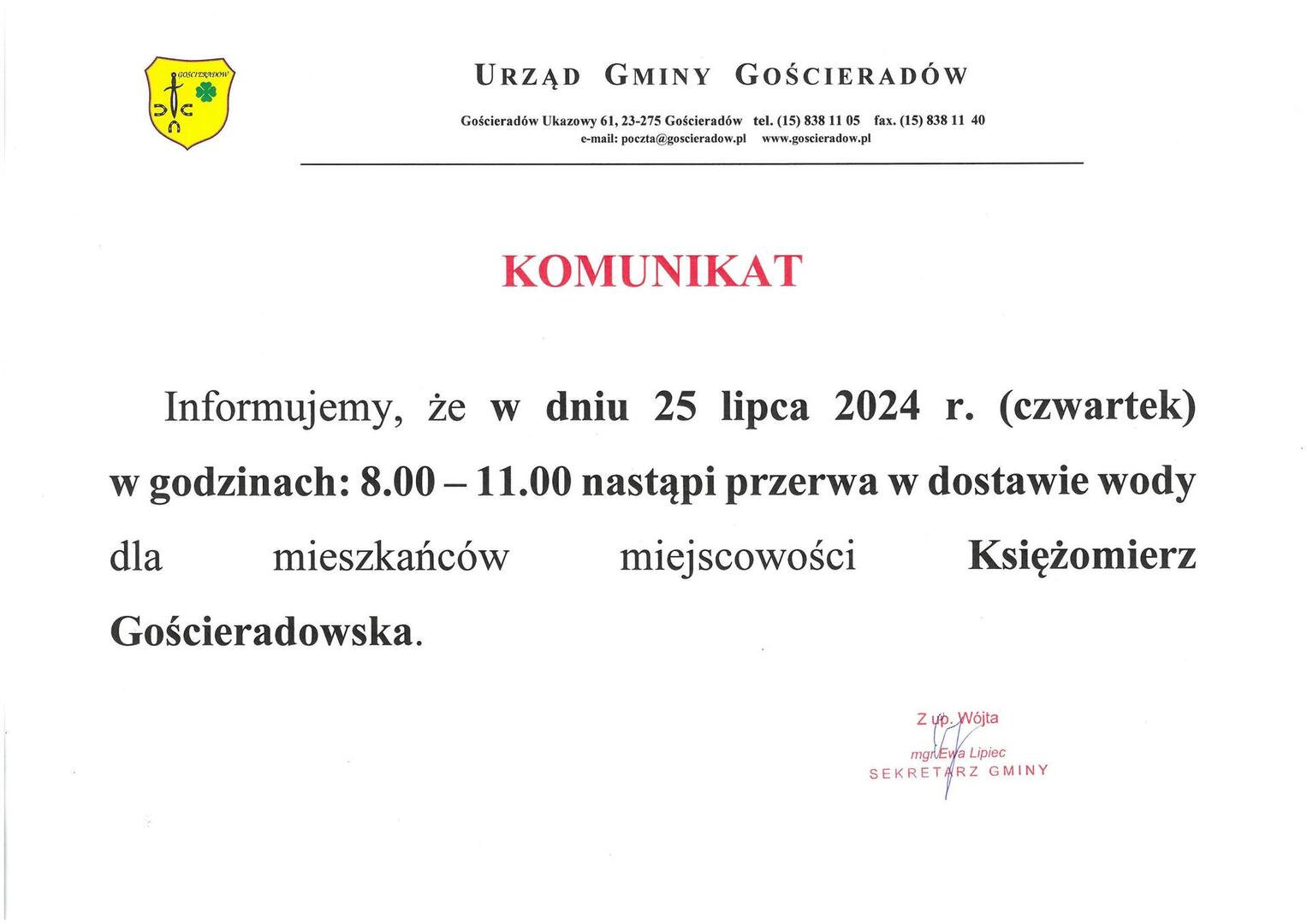 Odwzorowanie dokumentu zawierającego treść komunikatu