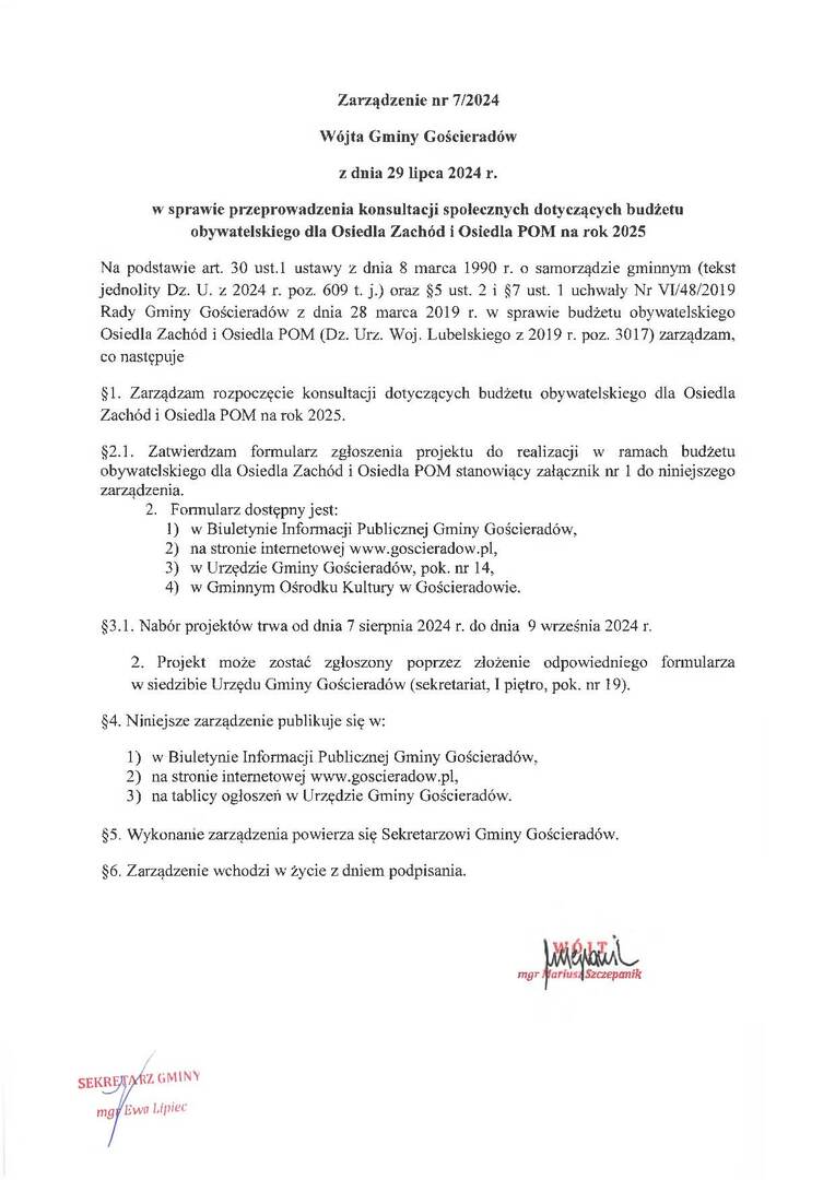 Zdjęcie zarządzenia