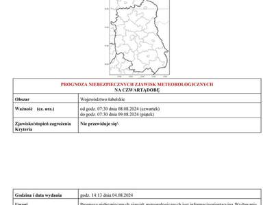 ZDJĘCIE PROGNOZY NIEBEZPIECZNYCH ZJAWISK METEOROLOGICZNYCH