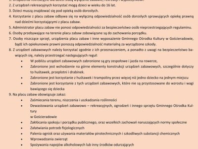 Zdjęcie regulaminu placu zabaw