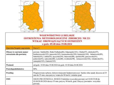 ZDJĘCIE OSTRZEŻENIA METEOROLOGICZNEGO
