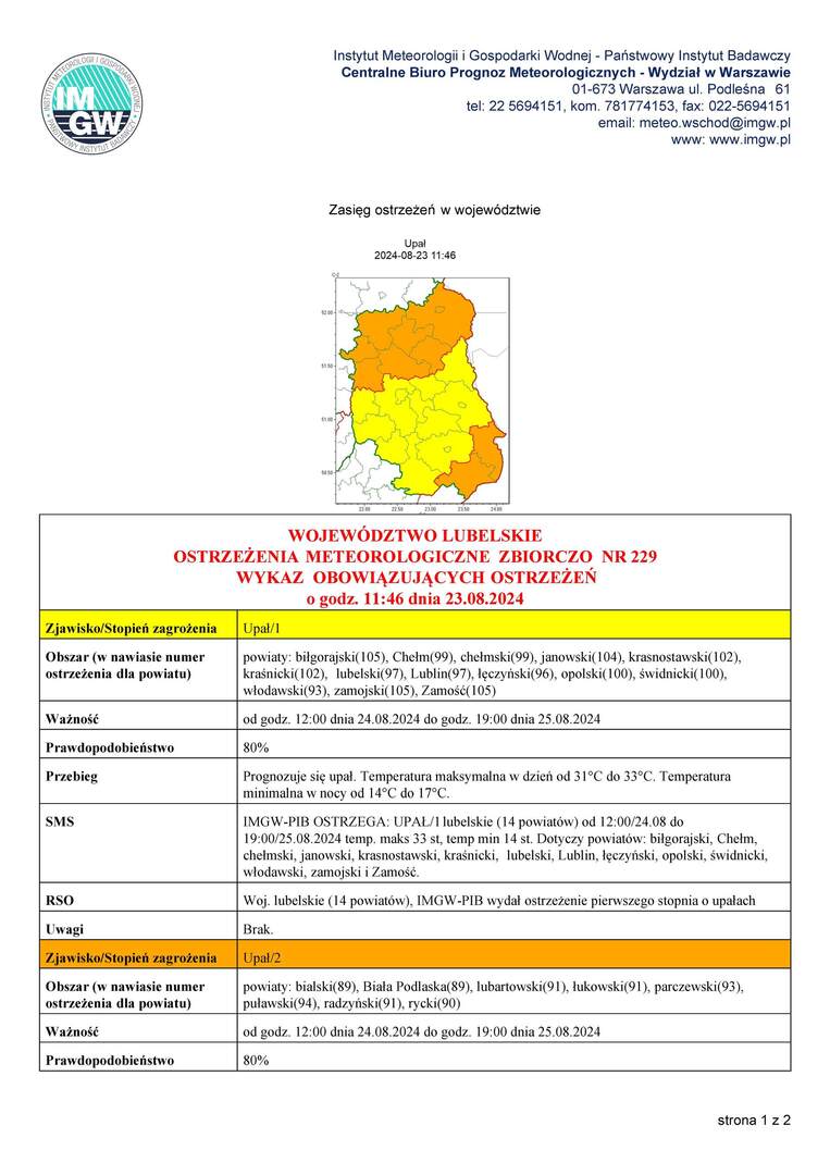 ZDJĘCIE OSTRZEŻENIA METEOROLOGICZNEGO