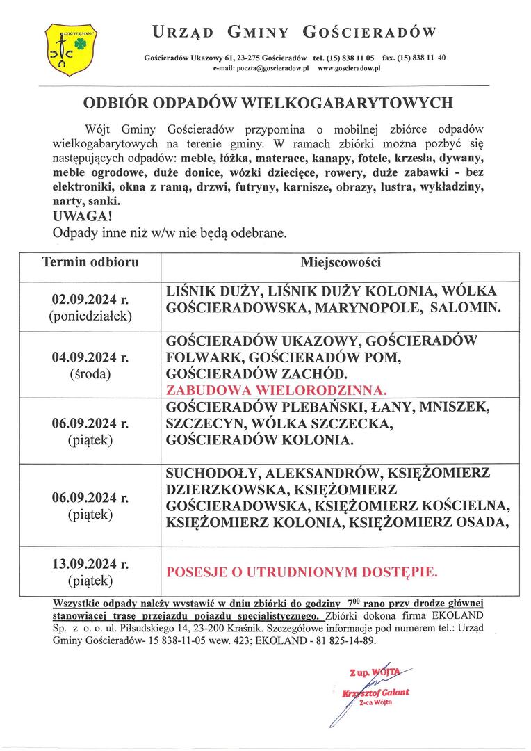 Odwzorowanie dokumentu zawierającego treść ogłoszenia