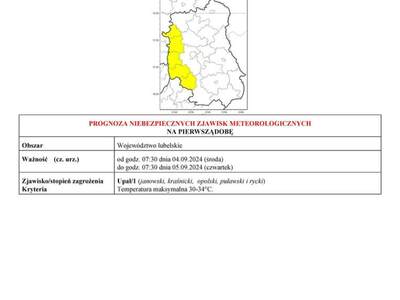 ZDJĘCIE PROGNOZY NIEBEZPIECZNYCH ZJAWISK METEOROLOGICZNYCH
