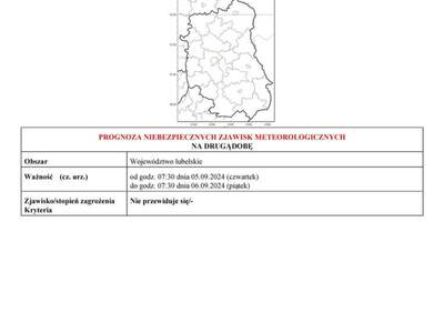 ZDJĘCIE PROGNOZY NIEBEZPIECZNYCH ZJAWISK METEOROLOGICZNYCH