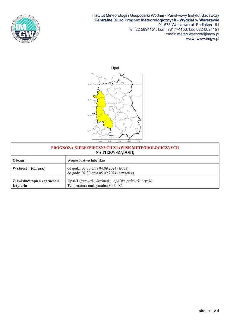 ZDJĘCIE PROGNOZY NIEBEZPIECZNYCH ZJAWISK METEOROLOGICZNYCH