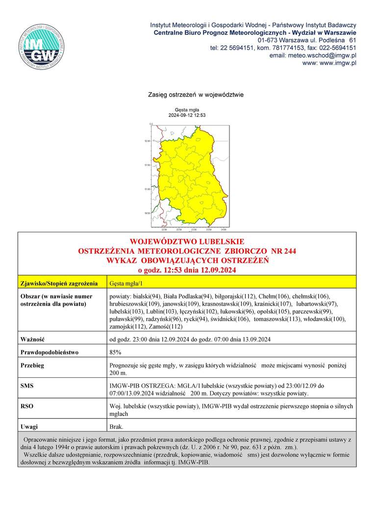 ZDJĘCIE OSTRZEŻENIA METEOROLOGICZNEGO ZBIORCZO