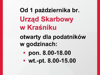 Plakat informujący o godzinach paracy w budynku A