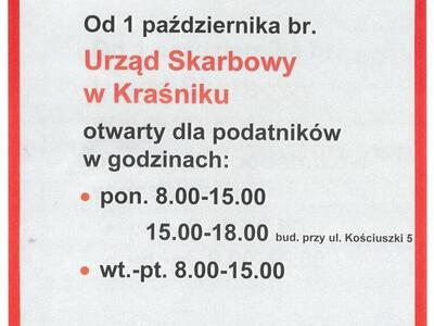 Plakat informujący o godzinach paracy w budynku B