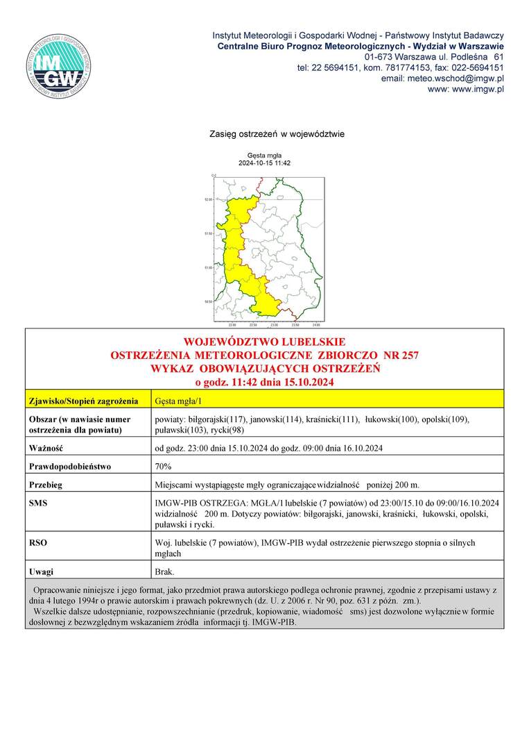 ZDJĘCIE OSTRZEŻENIA METEOROLOGICZNEGO
