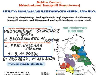 Zdjęcie plakatu dotyczącego bezpłatnych badań przesiewowych w kierunku raka płuca