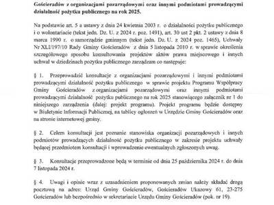 Zdjęcie treści zarządzenia w sprawie przeprowadzenia konsultacji projektu programu współpracy