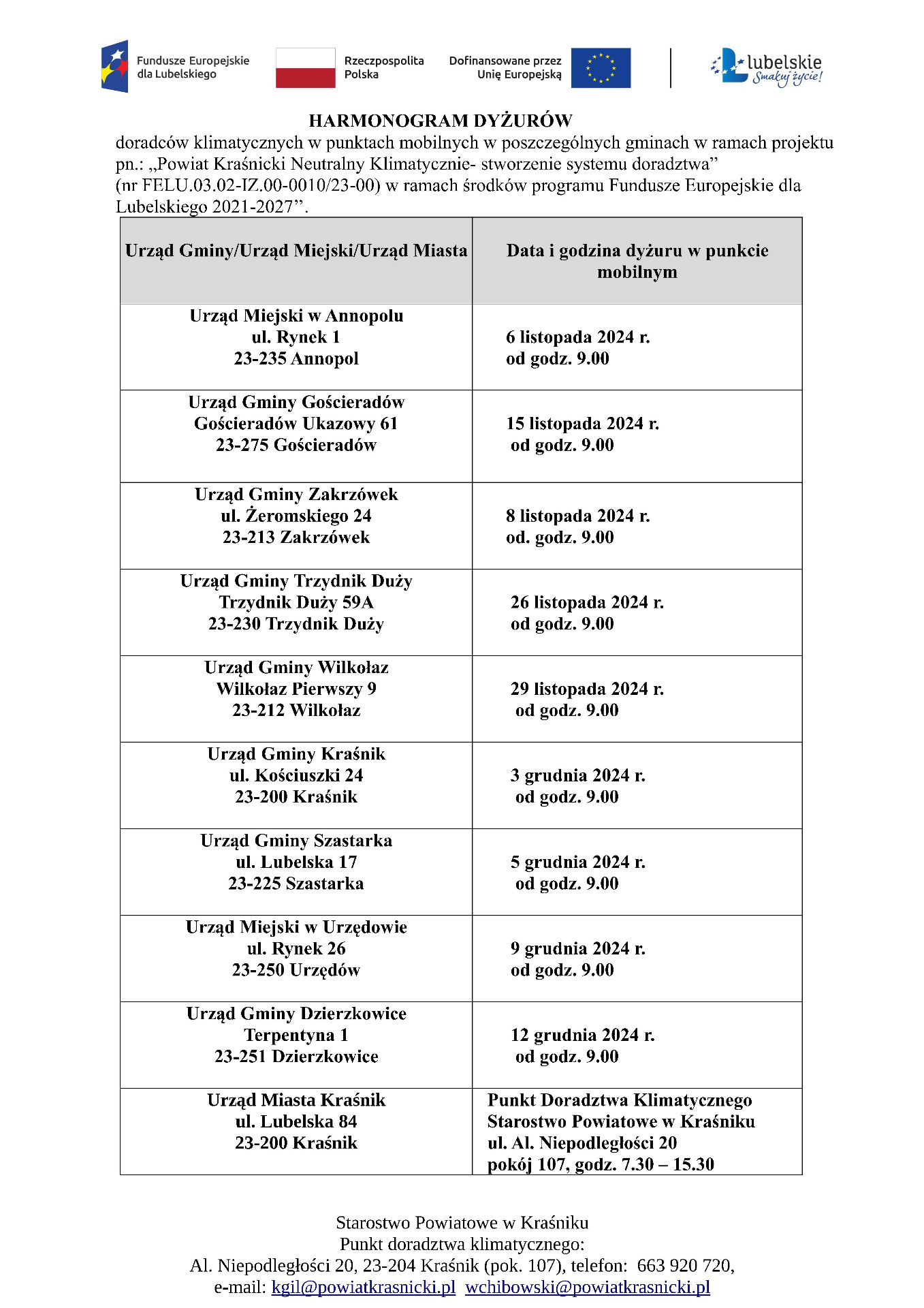 Obraz przedstawiają tabęlę z harmonogramem konsultacji