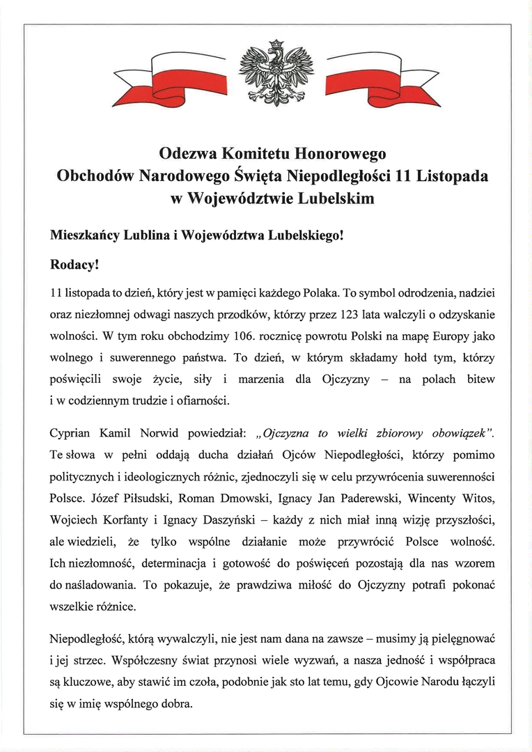 Zdjęcie Odezwy 11 Listopada