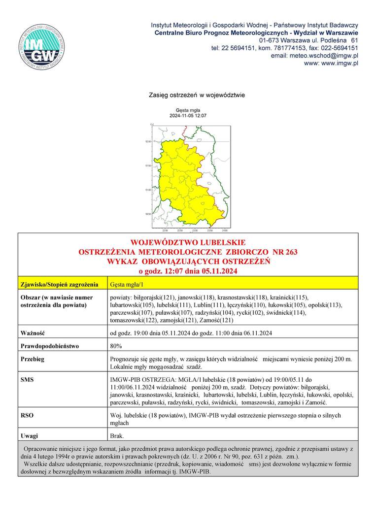 ZDJĘCIE OSTRZEŻENIA METEOROLOGICZNEGO