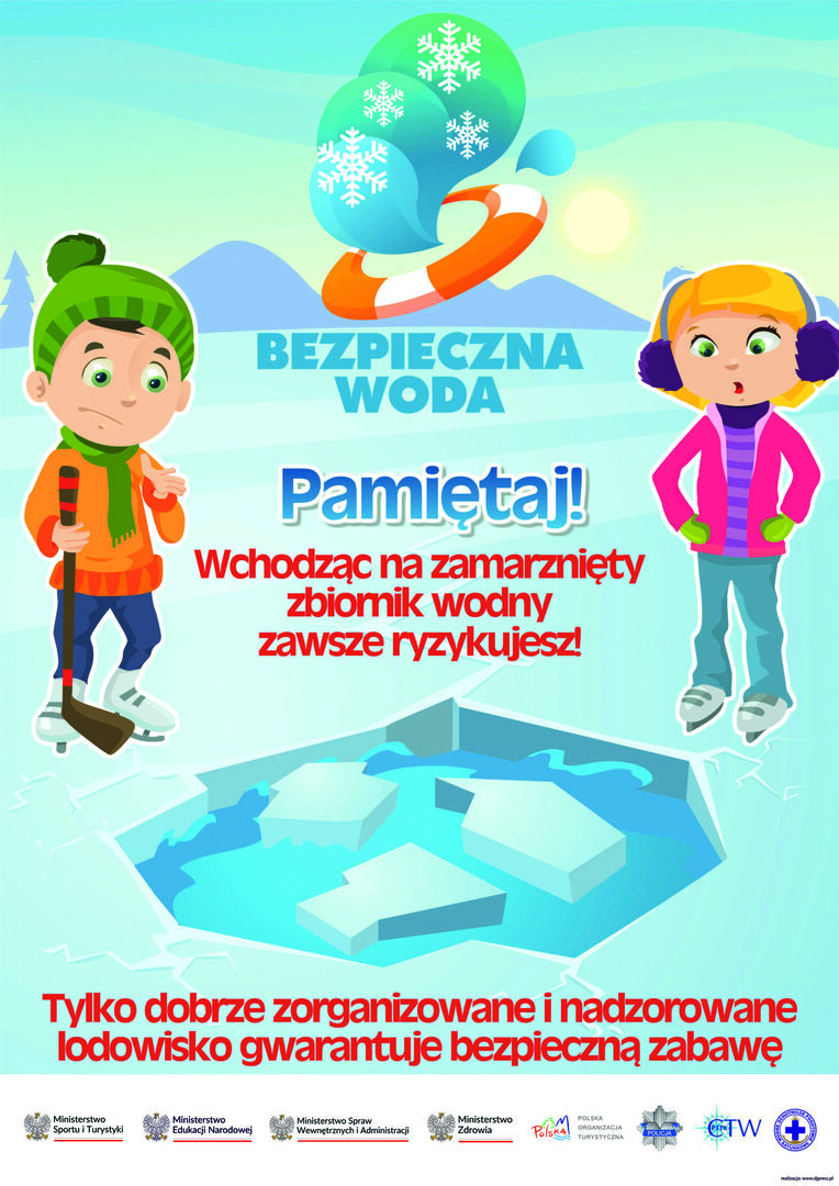 Plakat dotyczący niebezpieczeństwa na lodzie
