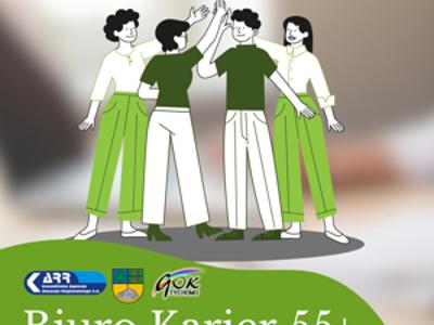 Plakat promujący Biura Karier 55+ w powiecie białogardzkim