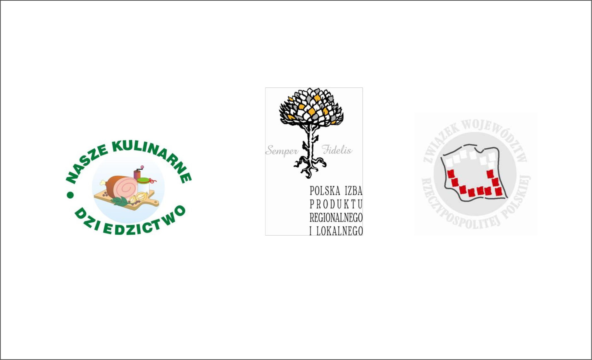 Na zdjęciu logo konkursu Smaki Kulinarne, Logo Polskiej Izby Produktu Regionalnego oraz logo Związku Województw Rzeczypospolitej Polskiej