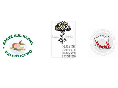 Na zdjęciu logo konkursu Smaki Kulinarne, Logo Polskiej Izby Produktu Regionalnego oraz logo Związku Województw Rzeczypospolitej Polskiej