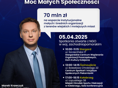 Palakt informujący o wydarzeniu - tekst z plakatu w wiadomości głównej, na palakacie znajduję się również zdjęcie Podsekretarza Stanu KPRM Marka Krawczyk